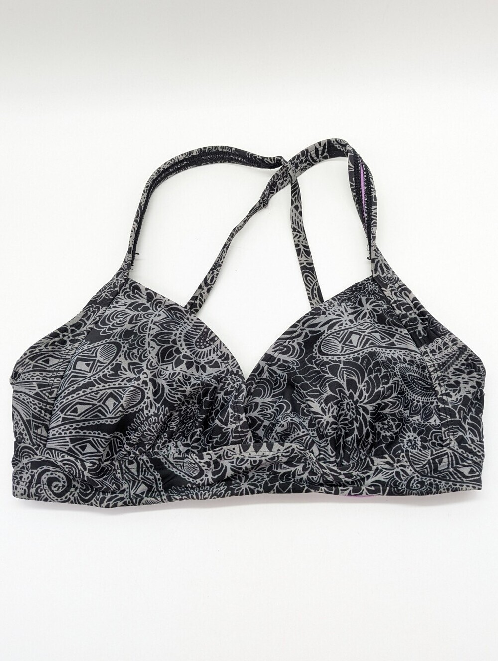 Athleta Black Grey Paisley Floral Underwire Bikini Top 34B/C